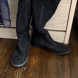 Black Suede Knee-High Boots